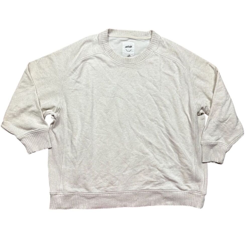 Aerie Women's Oversized Crewneck Sweatshirt XXL Beige Long Sleeve Casual Cozy
